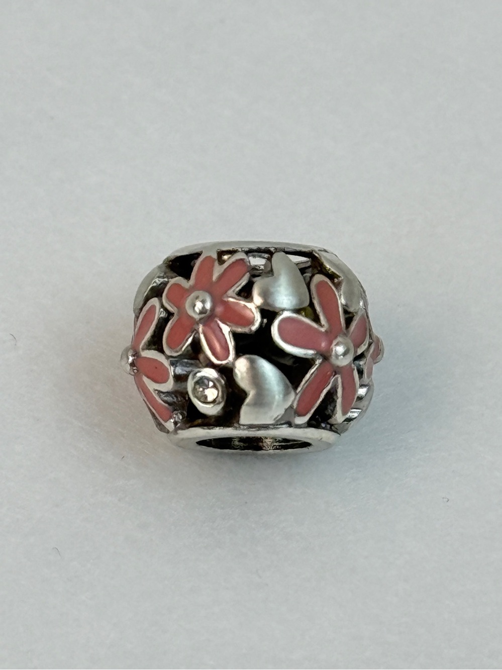 Brighton "Summer Garden" Pink Enamel Flower Hearts Bead Spacer Silver Plated